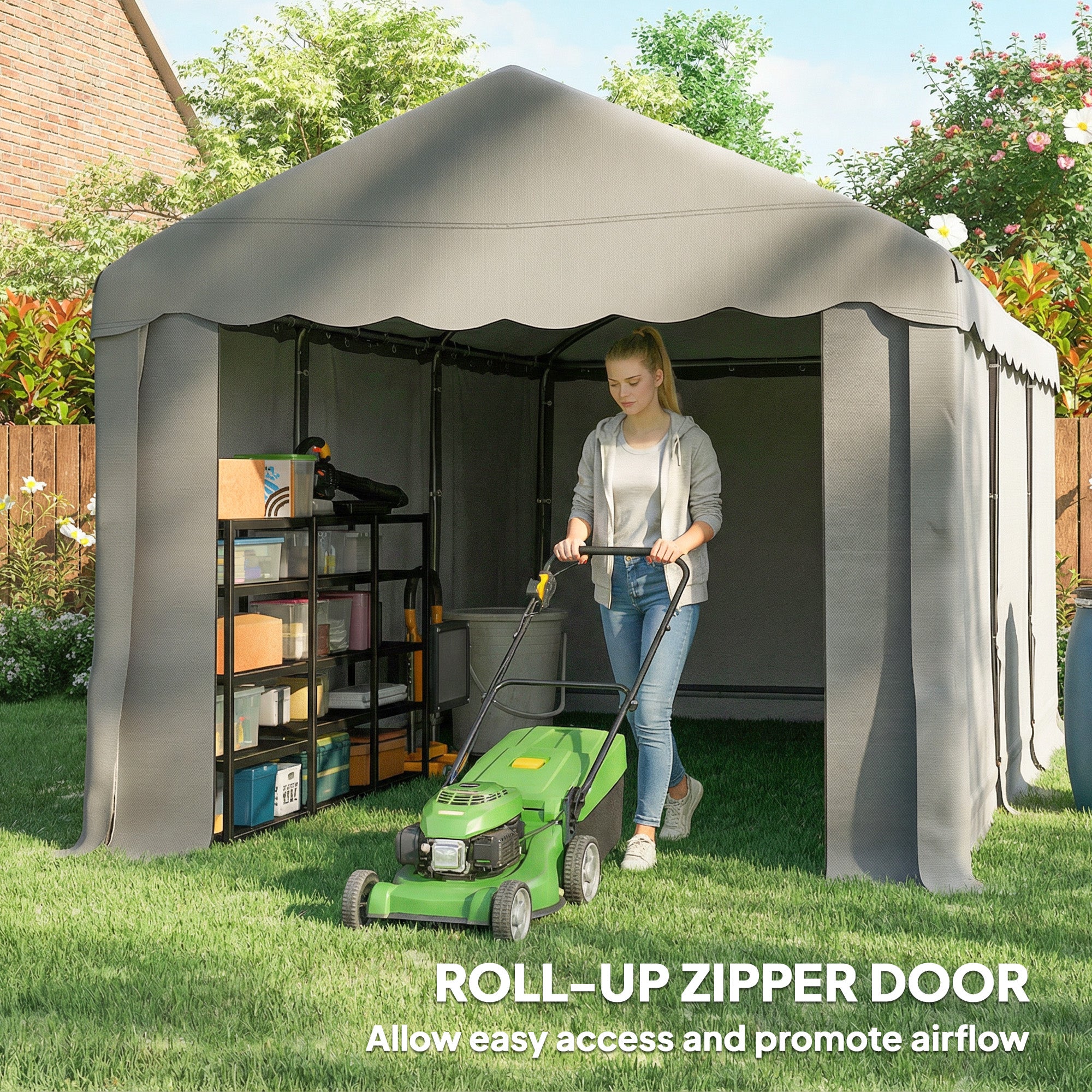 20' x 10' Portable Shed, Outdoor Storage Shed Tent with Roll-up Zipper Door and Removable Sidewalls, Light Grey