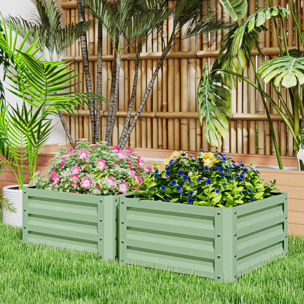 2Pcs 2' x 2' x 1' Galvanized Raised Garden Bed Kit, Square Outdoor Metal Planter Box with Open Bottom for Vegetables, Flowers, Herbs, Light Green