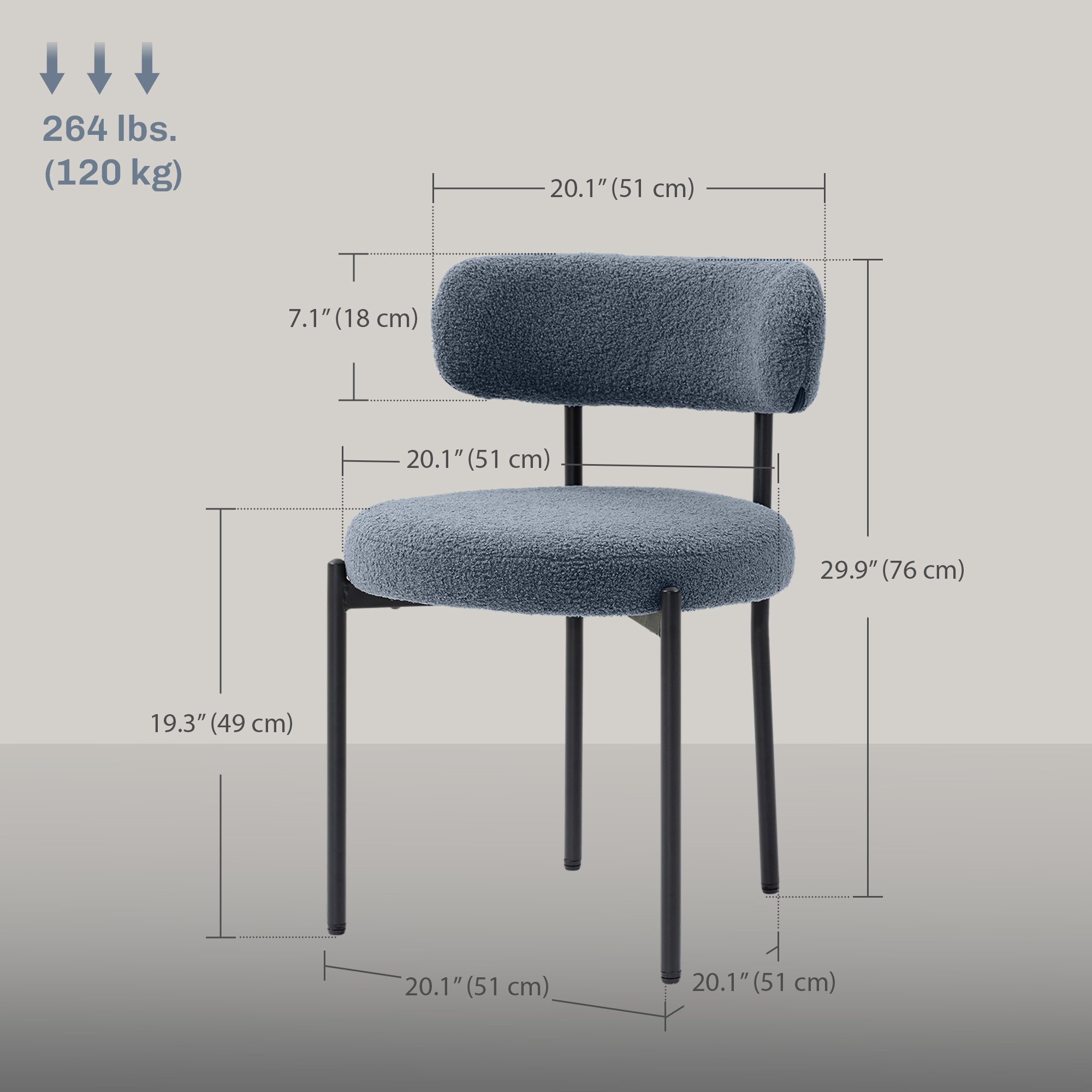 4 Pieces Kitchen Chairs, Modern Dining Chairs w/ Berber Fleece Upholstery and Steel Legs for Living Room, Grey