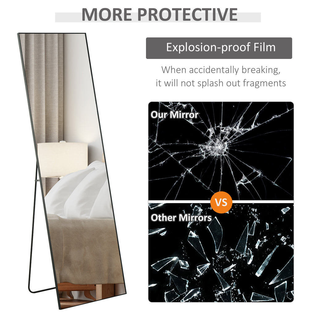 64"x20" Full Length Mirror, Floor Standing, Wall-Mounted or Leaning Against Wall Tall Mirror w/Support Frame, Rectangular Full Body Mirror for Bedroom, Living Room, Black