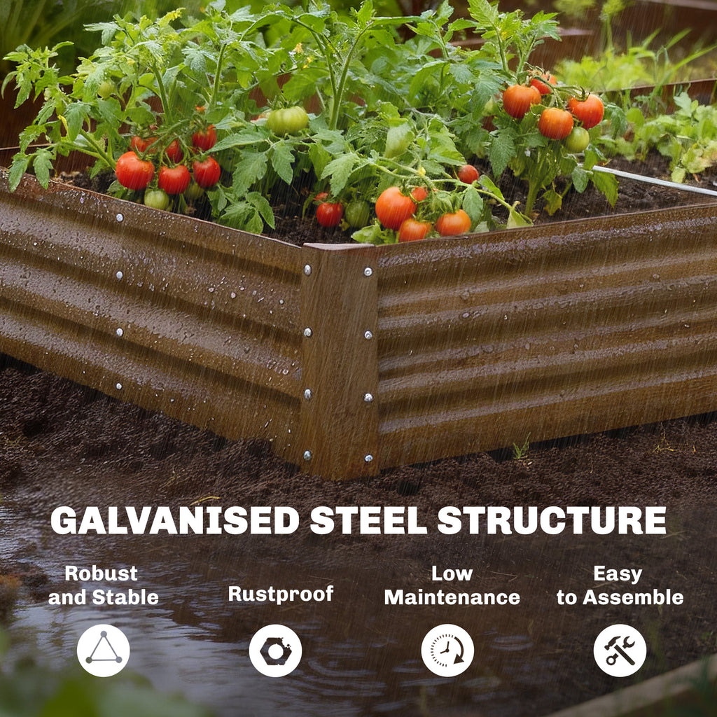 6 x 3 x 1ft Galvanized Raised Garden Bed, Reinforced Outdoor Planter Box with Open Bottom,, Wood-Effect