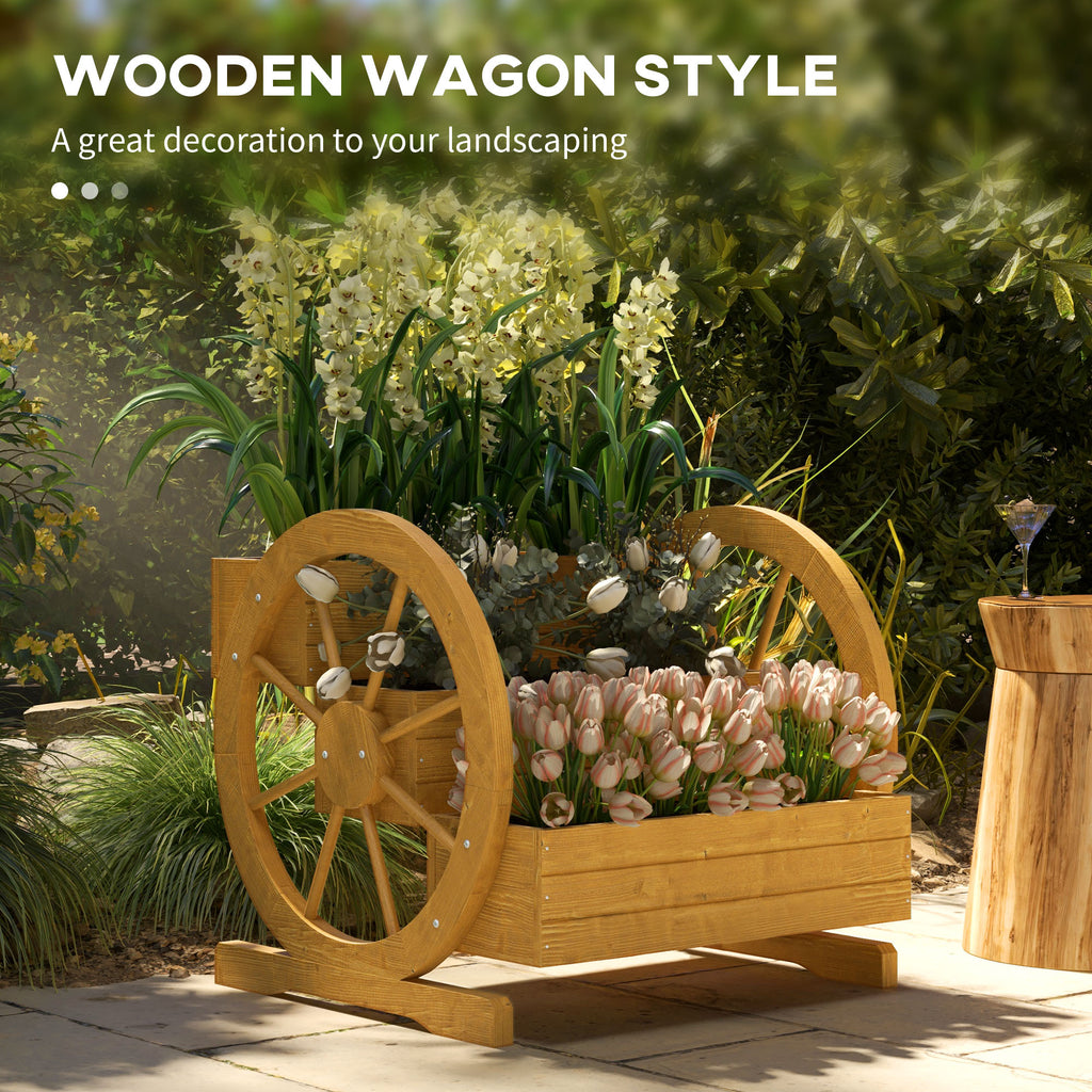 Wooden Wagon Planter Box, 3-Tier Raised Garden Bed, for Vegetables Flowers Herbs, 24" x 24" x 22"