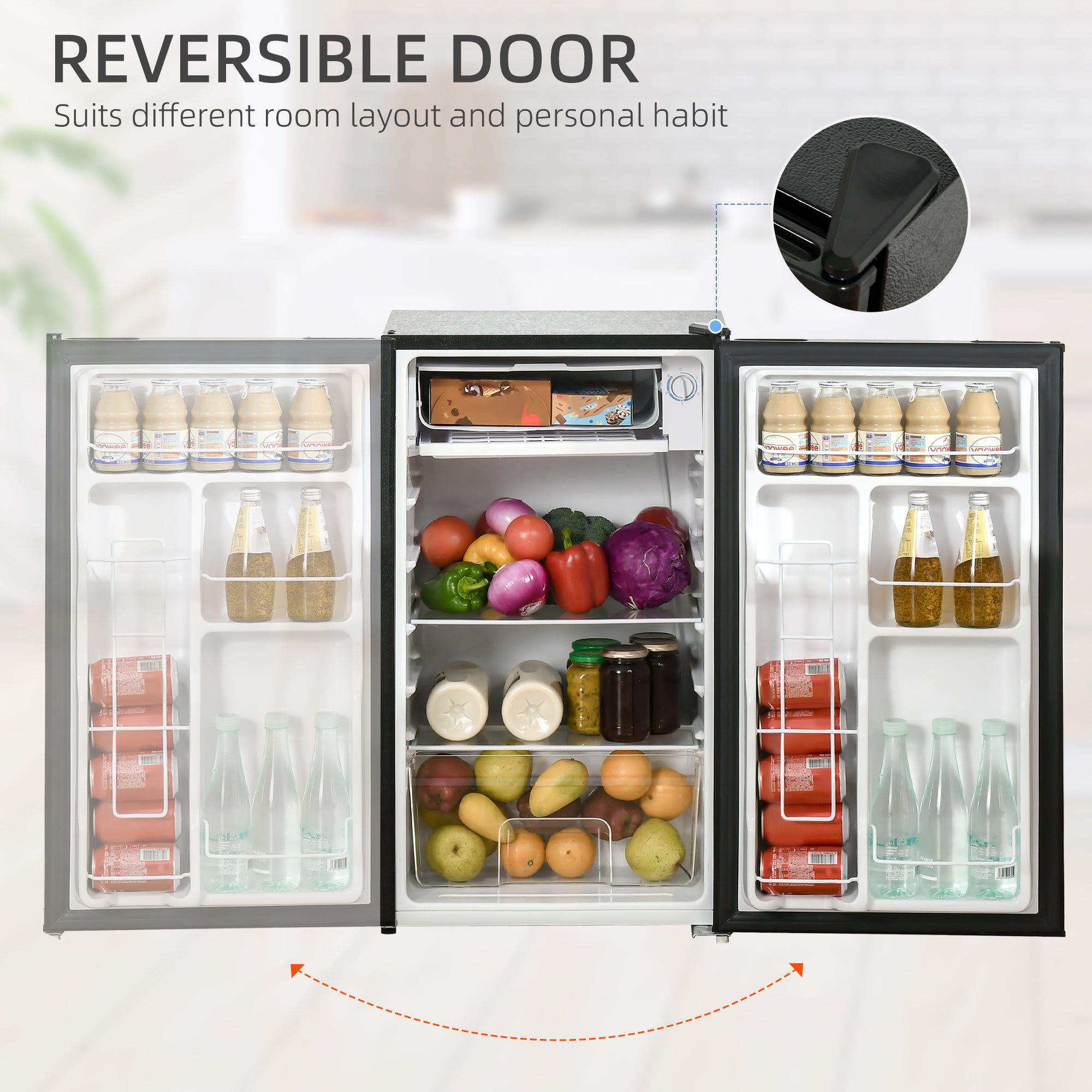 Compact Refrigerator, Mini Fridge with Freezer, Adjustable Shelf, Mechanical Thermostat and Reversible Door, Black