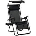 Outdoor Zero Gravity Reclining Lounger Chair with Canopy Shade, Side Tray, Cupholder, Black