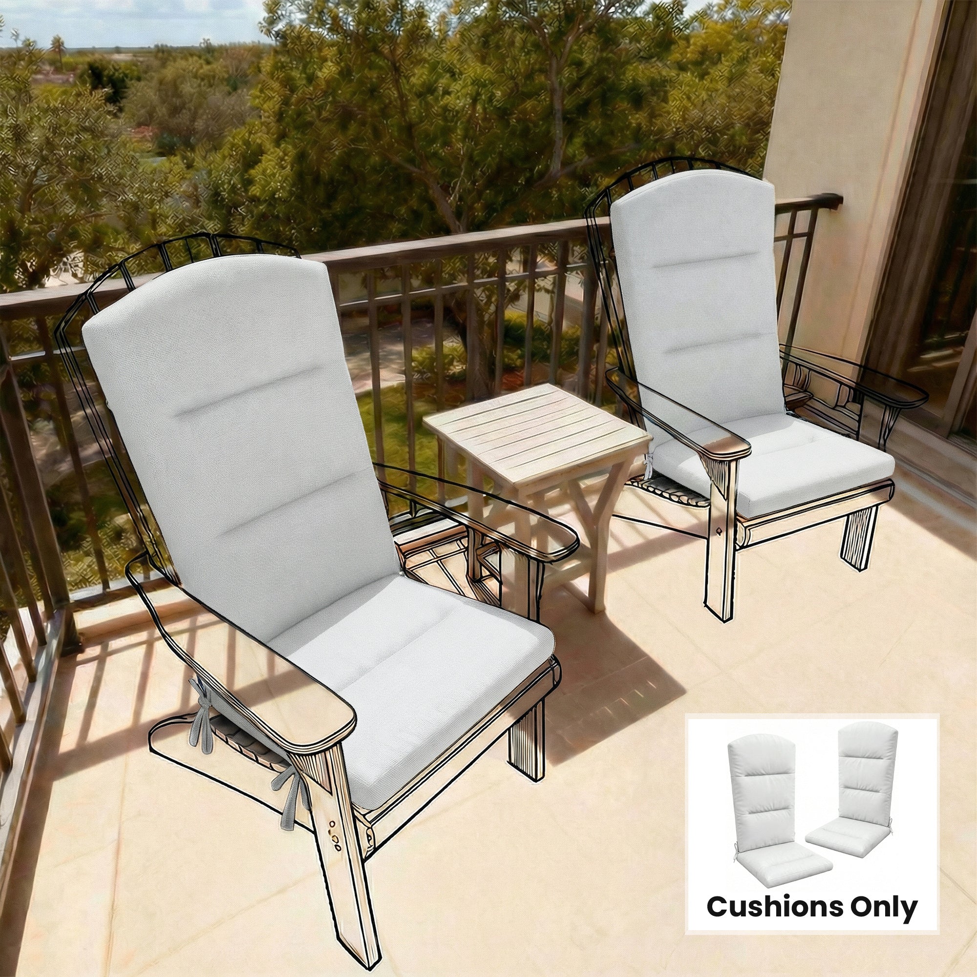 Patio Chair Cushion for Adirondack Chairs Replacement Cushion with Back and Ties, Light Grey