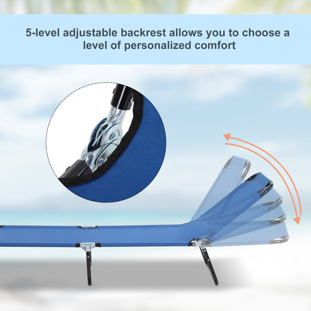 Outdoor Folding Lounge Chair, Steel Tanning Chair with Reclining Back, Breathable Mesh for Beach, Yard, Patio, Blue