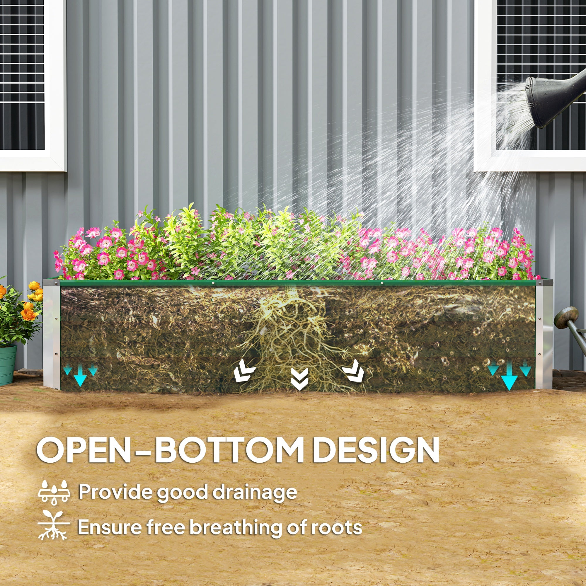 6' x 1.5' x 1.3' Galvanized Raised Garden Bed, Elevated Large Metal Planter Box w/ Install Gloves for Backyard, Patio to Grow Vegetables, Herbs, and Flowers, Green