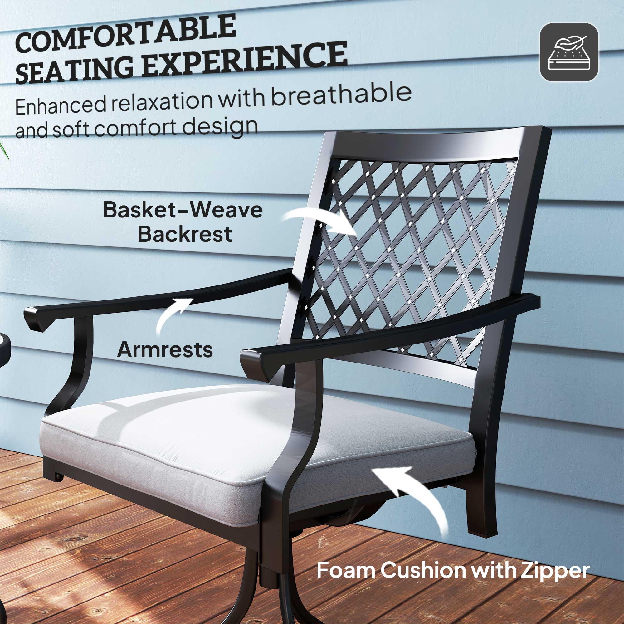 Outdoor Patio Chairs Set of 2, Metal Swivel Rocker Chairs with Cushion and Armrests for Backyard, Garden, Patio