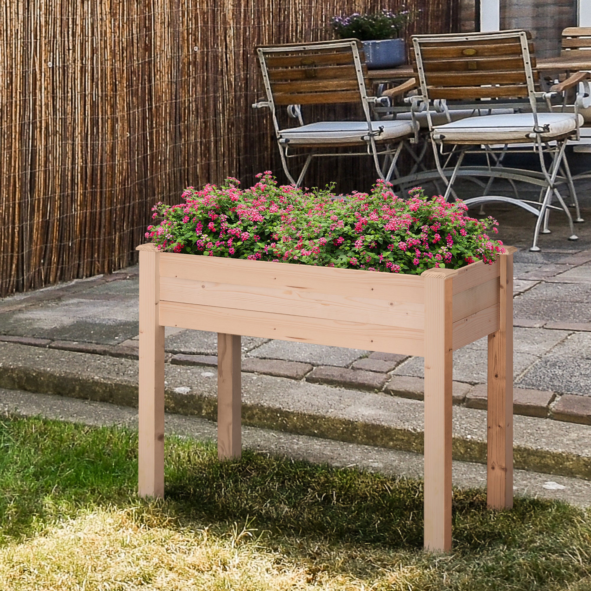 34"x18"x30" Wooden Raised Garden Bed, Elevated Planter Box with Legs, Drainage Holes, Inner Bag for Garden, Natural