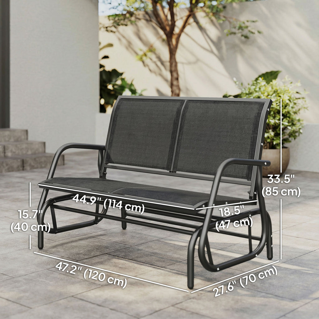 Outdoor Glider Bench, 2 Seater Garden Patio Glider Chair with Sling Fabric Seat, Steel Frame, Black