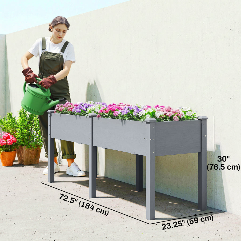 Wooden Raised Garden Bed with Legs, 72" x 23" x 30" Elevated Outdoor Planter Box with 6 Drainage Holes