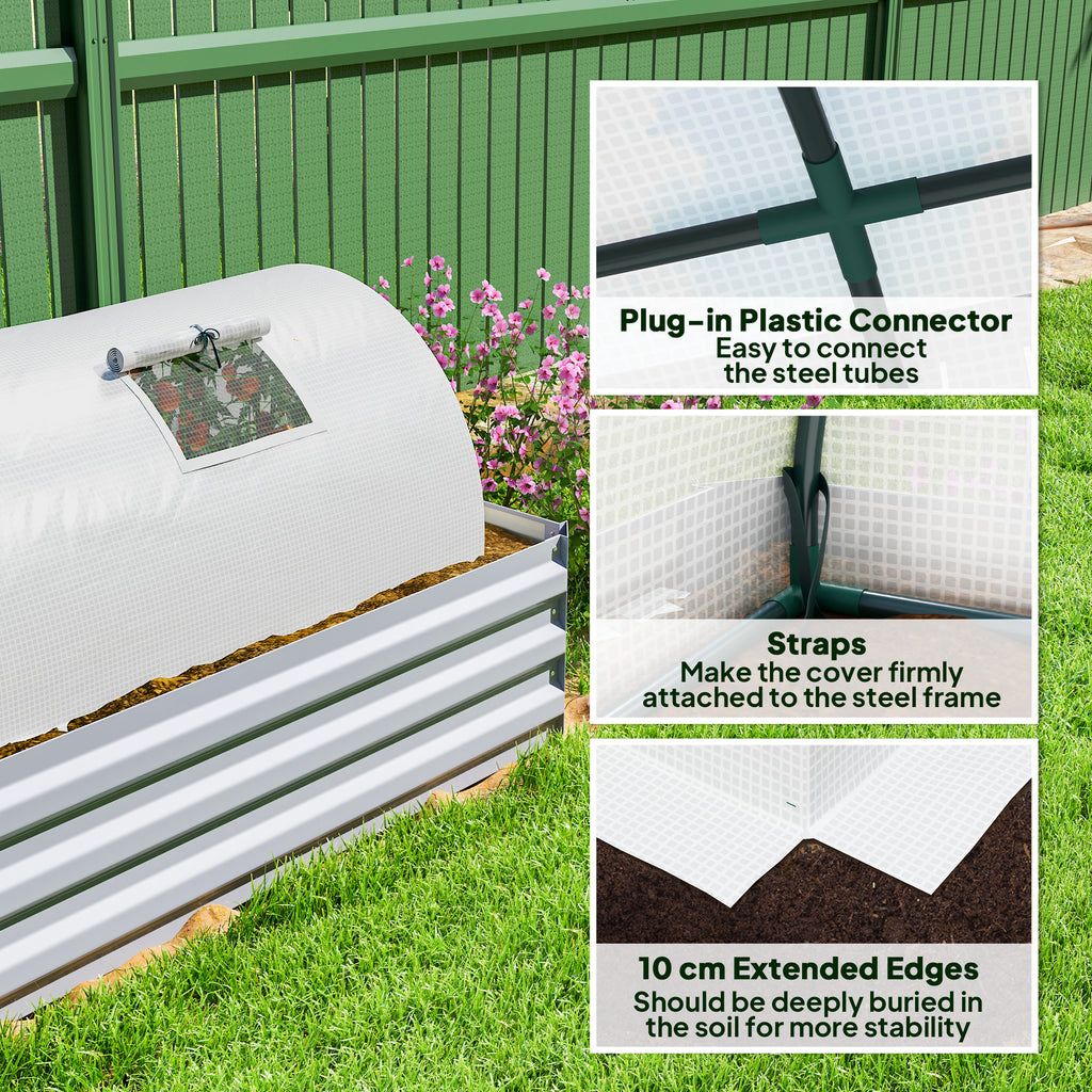 Portable Mini Greenhouse, Tunnel Growing Tent with 5 Mesh Windows and Steel Frame,10' x 3' x 2', White