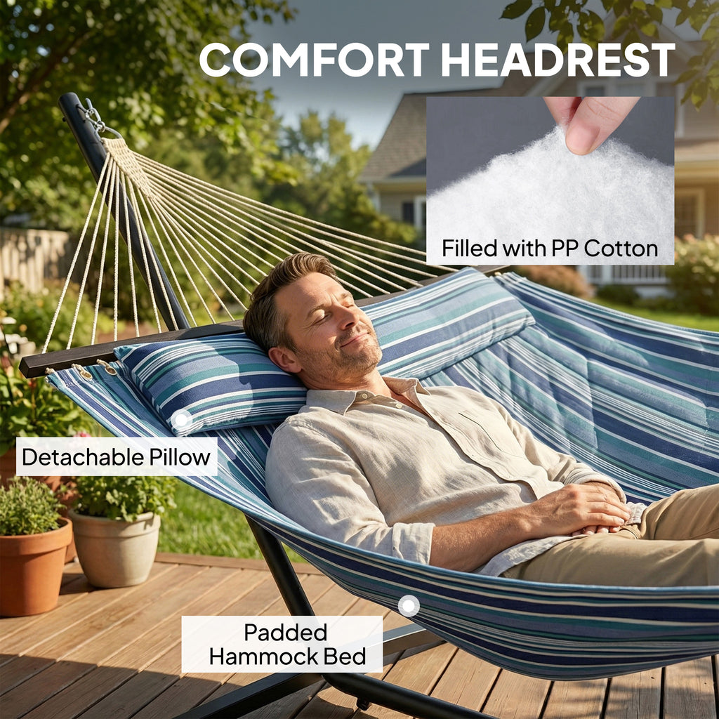 Hammock with Stand Heavy Duty Camping Hammock with Steel Frame for Patio Backyard Blue and White