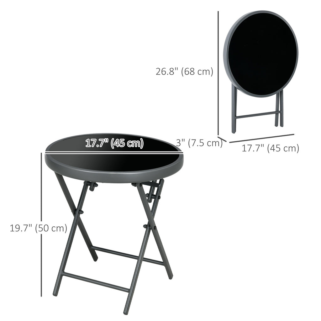 18" Outdoor Round Folding Table, Garden Side Table with Tempered Glass Top for Camping, Party, Weddings, Black