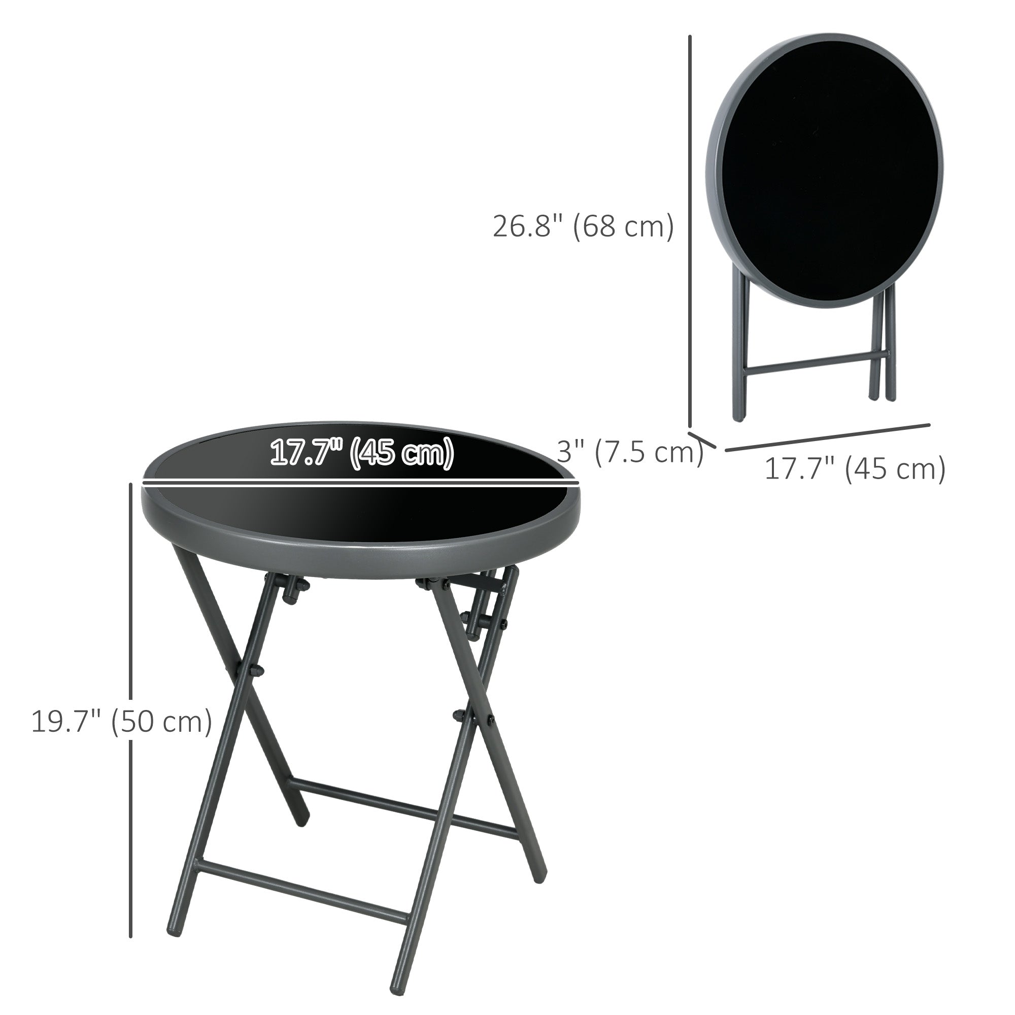 18" Outdoor Round Folding Table, Garden Side Table with Tempered Glass Top for Camping, Party, Weddings, Black