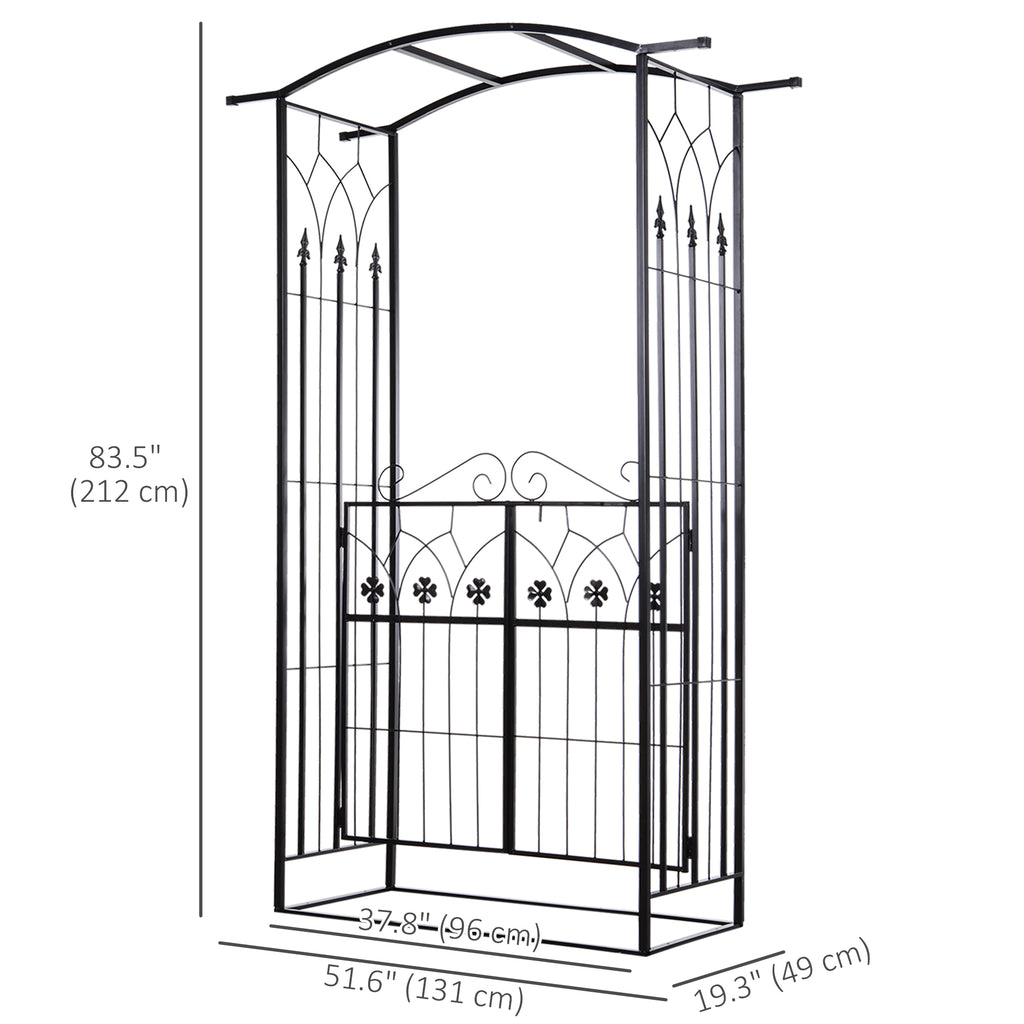 Outdoor Metal Trellis Garden Arch Arbor w/ Lucky Leaf Clover Gate for Ceremony Wedding Party Garden Lawn, Black