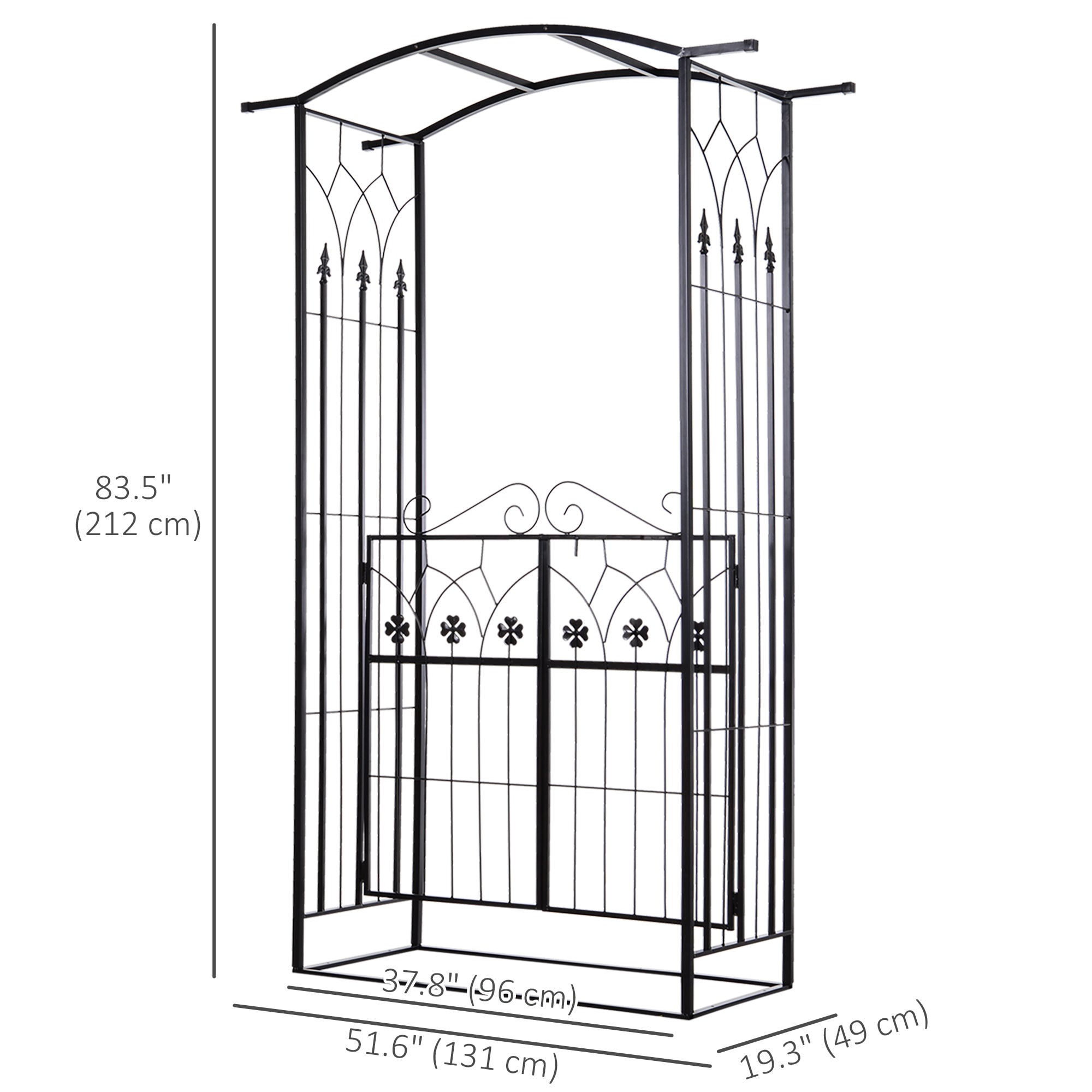 Outdoor Metal Trellis Garden Arch Arbor w/ Lucky Leaf Clover Gate for Ceremony Wedding Party Garden Lawn, Black