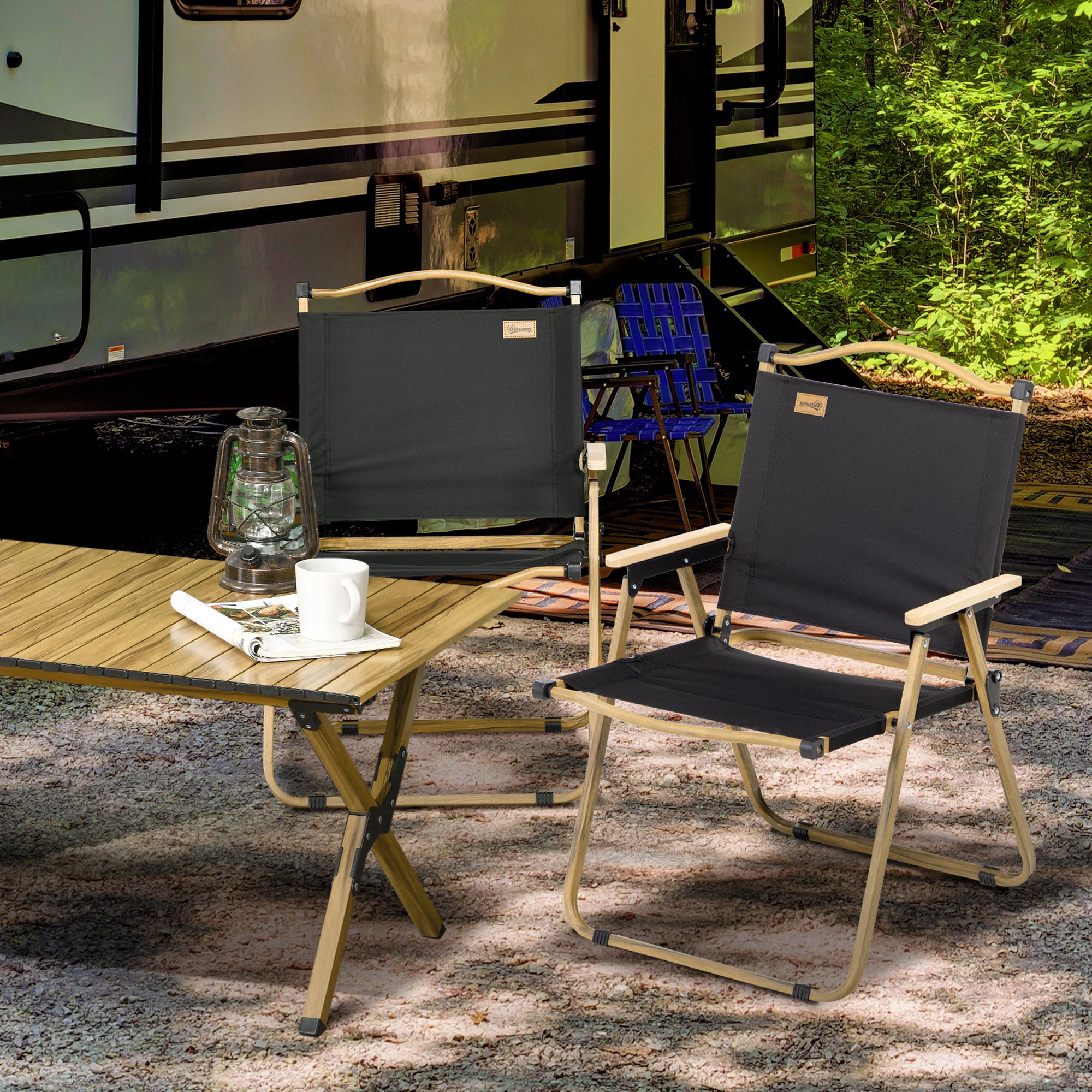 Set of 2 Camping Chair, Lightweight Folding Chair, Portable Armchairs, Excellent for Festivals, Fishing, Beach and Hiking, Black