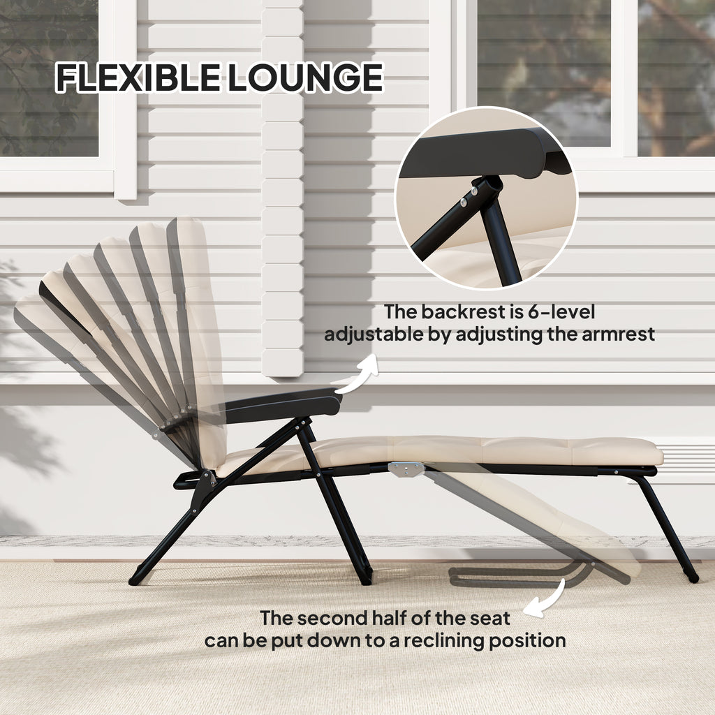 Foldable Lounge Chair, Reclining Patio Sun Lounger with 6-Position Adjustable Back, Beige