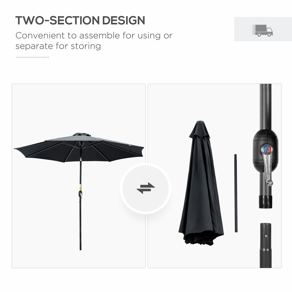 10' x 8' Round Market Umbrella, Patio Umbrella with Crank Handle and Tilt, Outdoor Parasol for Garden, Black