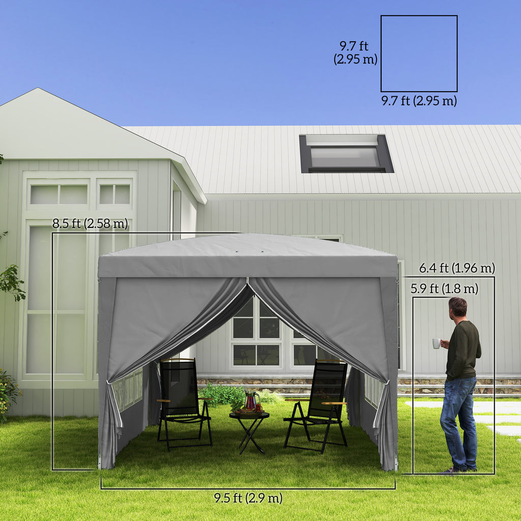 10'x10' Outdoor Pop Up Party Tent Wedding Gazebo Canopy with Carrying Bag (Light Grey)