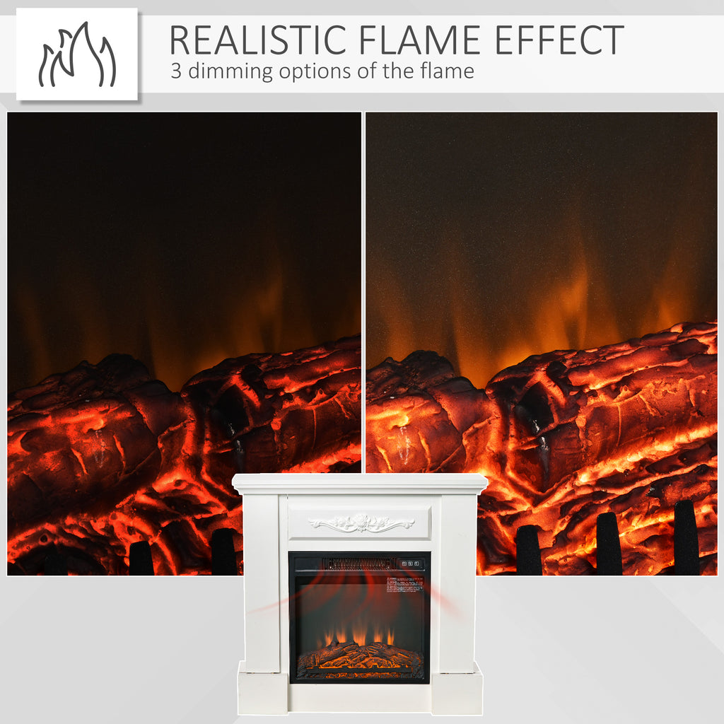 Electric Fireplace with Mantel, Freestanding Heater Corner Firebox with Log Hearth and Remote Control, White