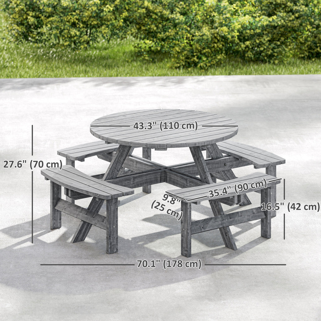 8 Seater Round Wooden Pub Bench & Picnic Table, Patio Dining Set for Outdoor Patio (Umbrella Not Included)