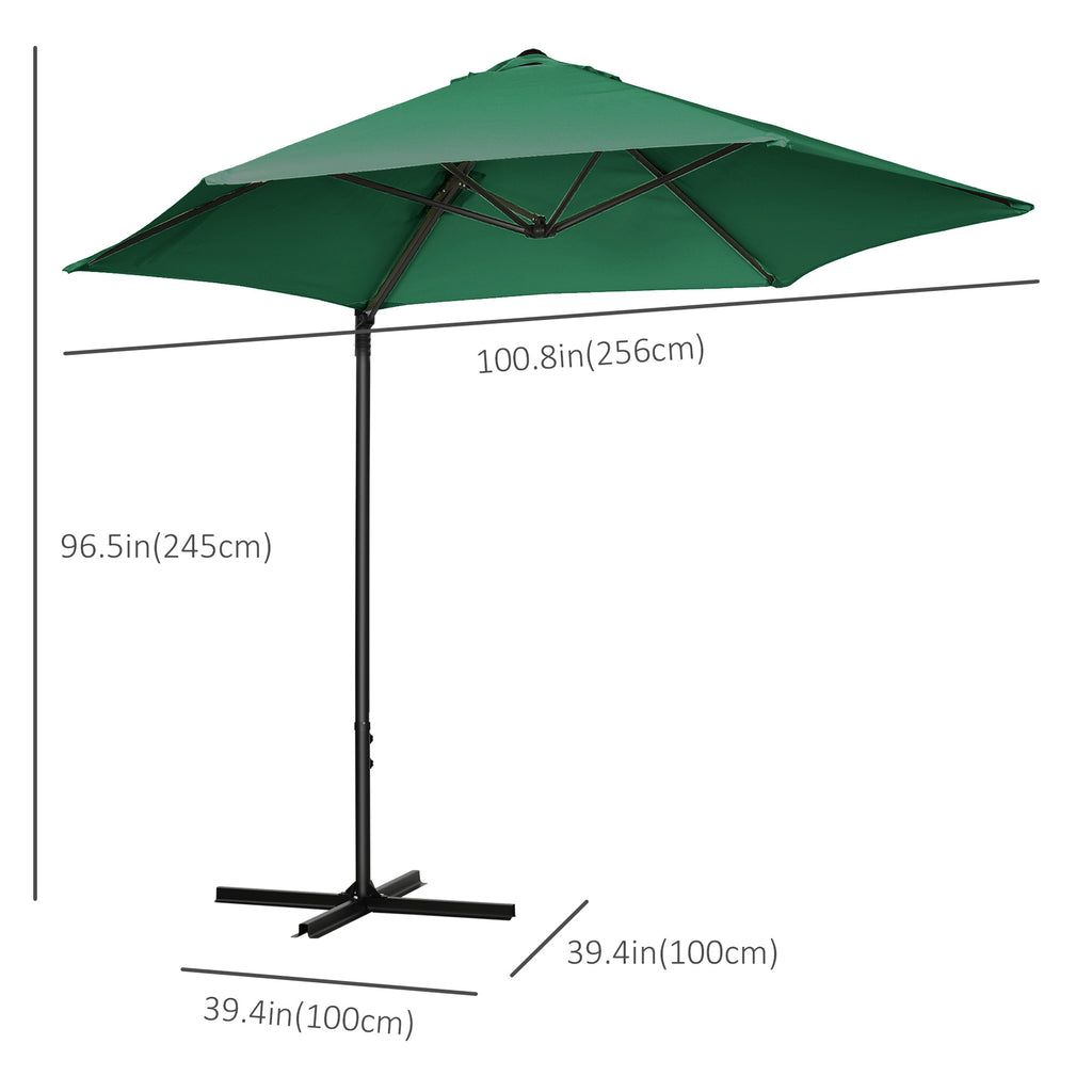 8.5FT Offset Patio Umbrella with 360Â° Rotation, Outdoor Cantilever Roma Parasol Hanging Sun Shade Canopy Shelter with Cross Base, Green