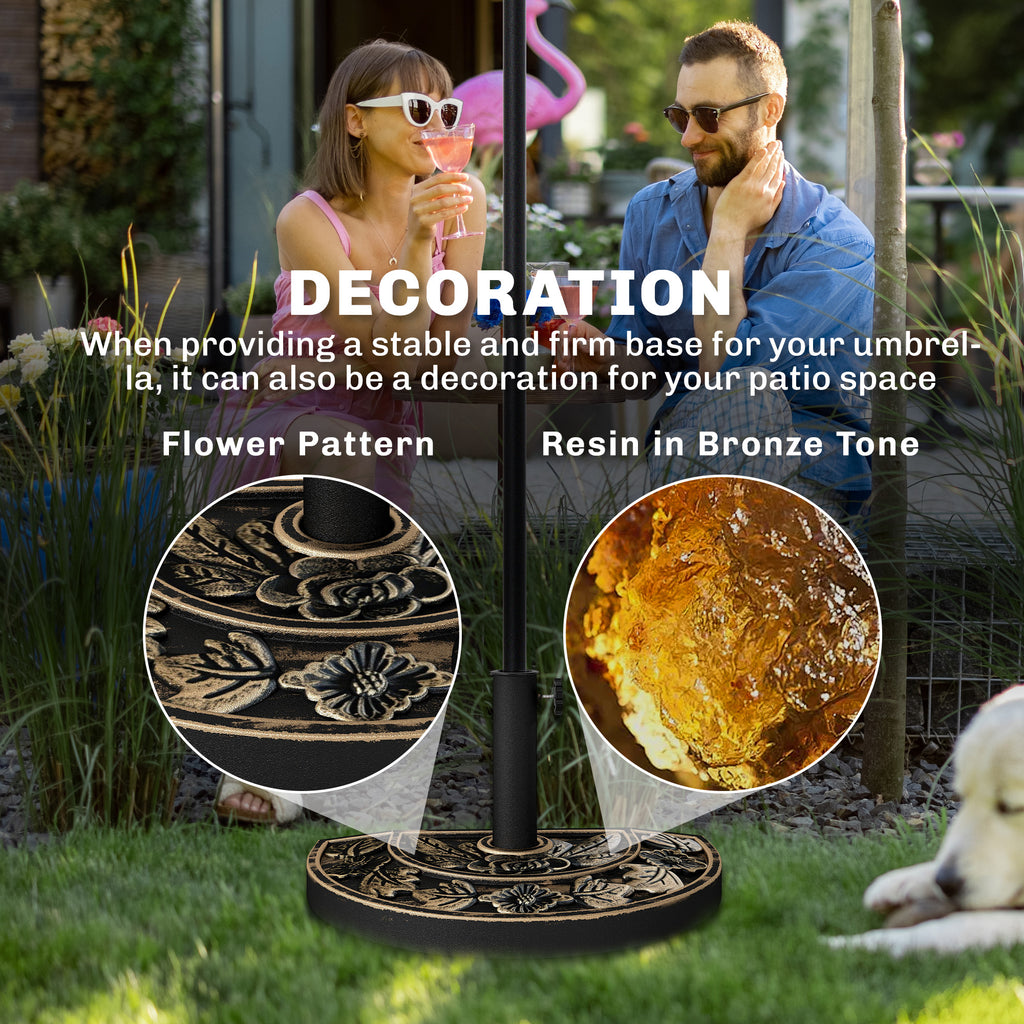 20 lbs Resin Half Round Patio Umbrella Base 20" Outdoor Decorative Parasol Stand Holder For Î¦1.5", Î¦1.9" Pole, Bronze