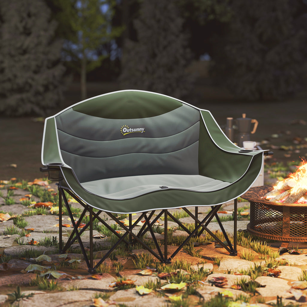 Portable Camp Chair, Double Camping Chair with Cup Holders and Carry Bag, Support 551 lbs, Dark Green