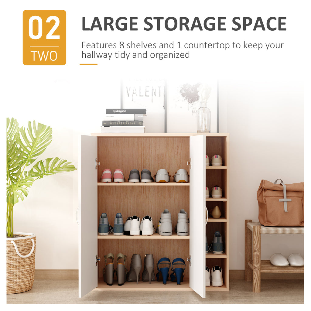 35.5" Shoe Cabinet, 3-Tier Free Standing Shoe Storage Cabinet with Adjustable Shelves and 5 Open Cubes for Entryway, Hallway, Living Room, Natural