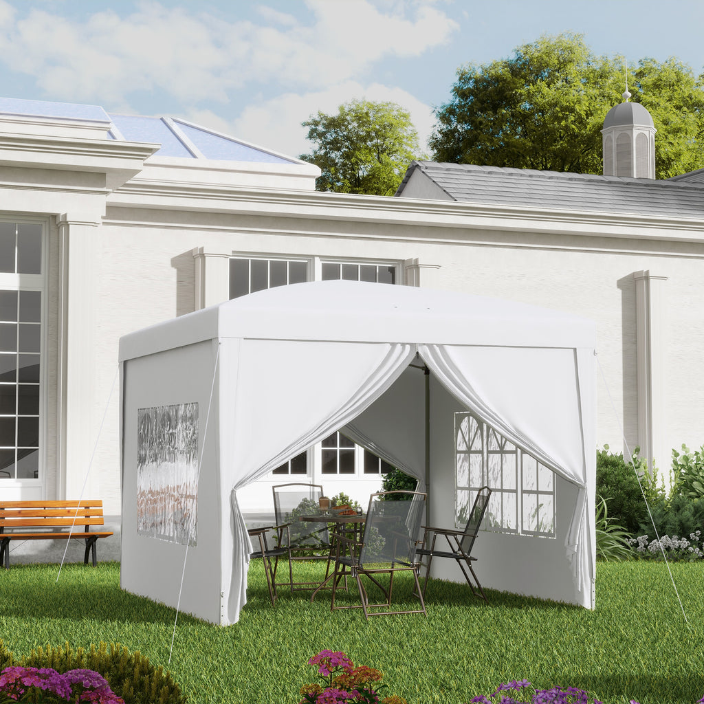 9.7' x 9.7' Outdoor Pop Up Party Tent Wedding Gazebo Canopy with Carrying Bag (White)