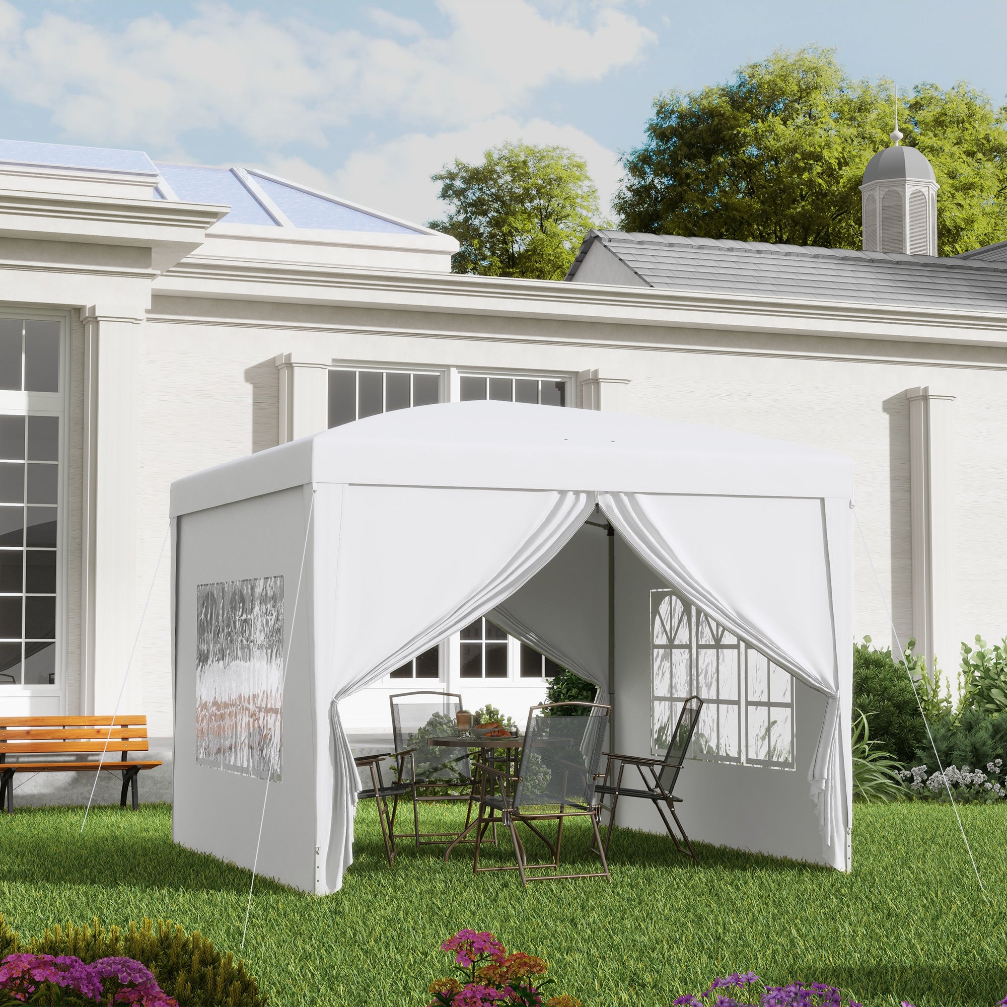 9.7' x 9.7' Outdoor Pop Up Party Tent Wedding Gazebo Canopy with Carrying Bag (White)