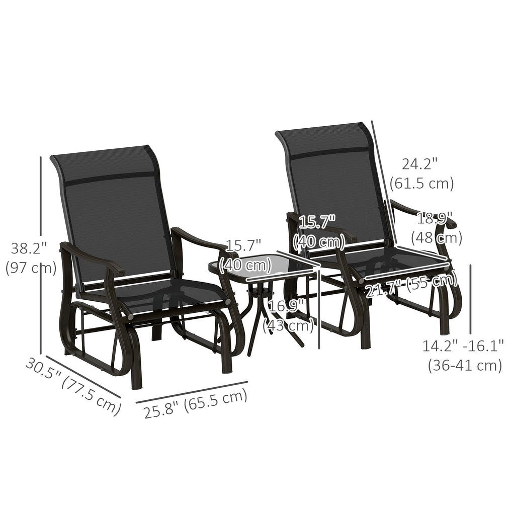 3PCs Gliding Rocking Chair & Bistro Tea Table Set, Black