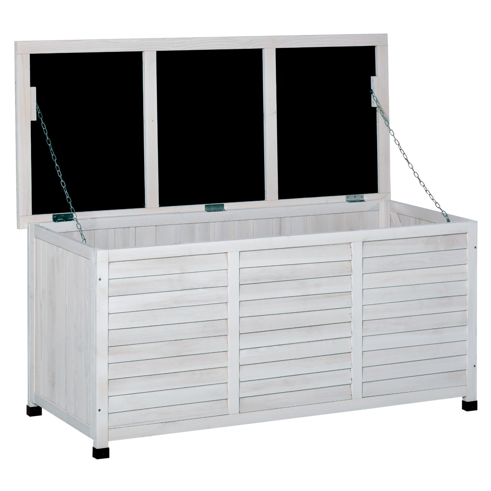 75 Gallon Wooden Storage Box patio Deck Box Bench, Garden Backyard Outdoor Storage Container with Aerating Gap & Weather-Fighting Finish, White