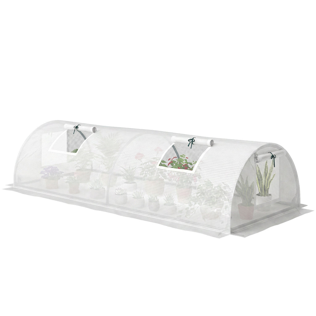 Portable Mini Greenhouse, Tunnel Growing Tent with 5 Mesh Windows and Steel Frame,7' x 3' x 2', White