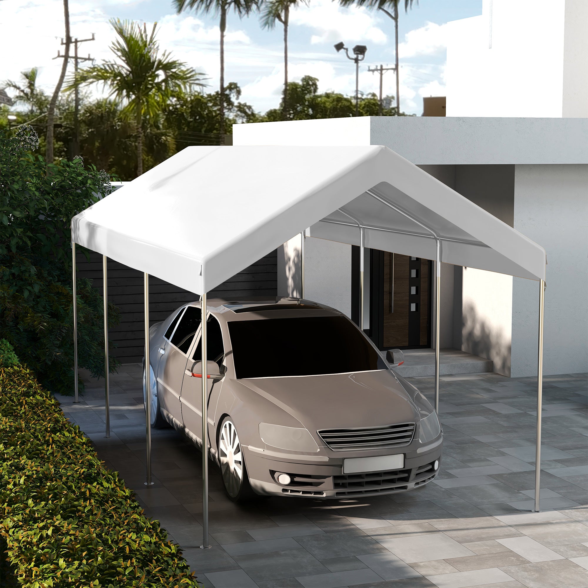 10 x 20ft Carport Replacement Canopy, UV Resistant Garage Car Cover with Ball Bungee Cords, White