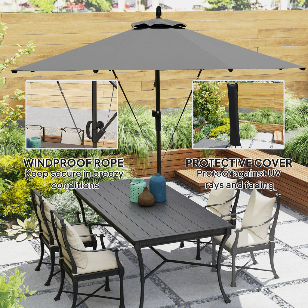118.1" Patio Offset Umbrella with Cover and Wind Protection Strap,with Crank Handle and Tilt, UPF50+, Grey
