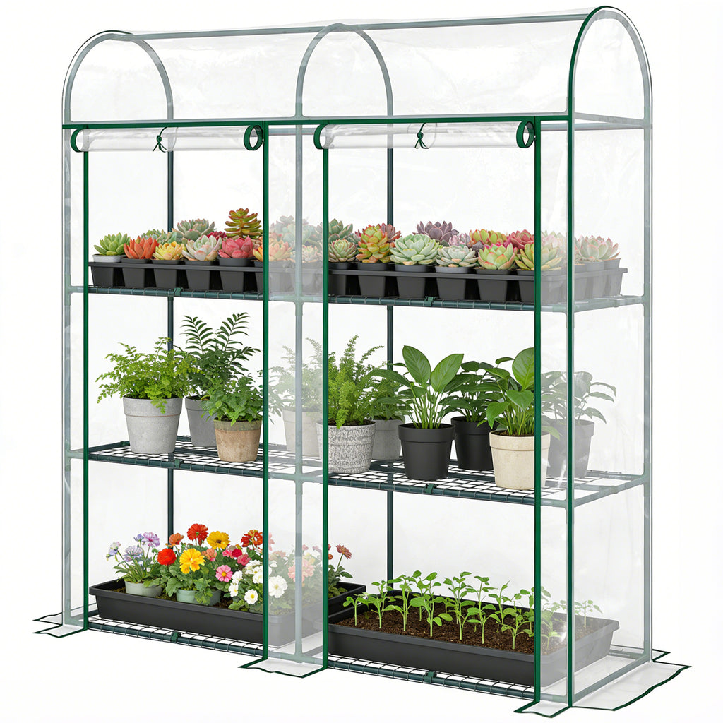 3 Tier Mini Greenhouse, Portable Greenhouse with 2 Roll-up Doors, 56.3" x 18.1" x 64.6", Clear