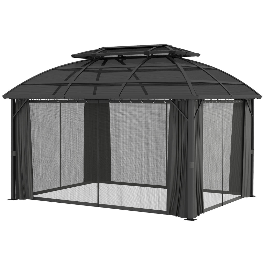 13' x 10' Patio Gazebo, Double Roof Outdoor Gazebo Canopy Shelter with Curtains and Aluminium Frame for Garden, Black