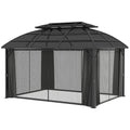 13' x 10' Patio Gazebo, Double Roof Outdoor Gazebo Canopy Shelter with Curtains and Aluminium Frame for Garden, Black