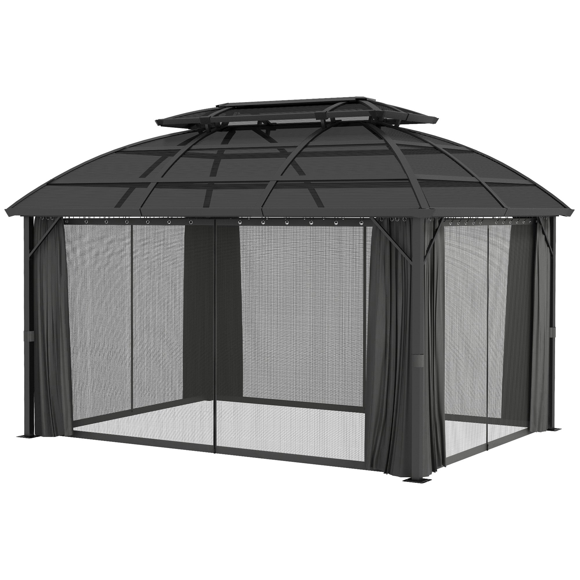 13' x 10' Patio Gazebo, Double Roof Outdoor Gazebo Canopy Shelter with Curtains and Aluminium Frame for Garden, Black