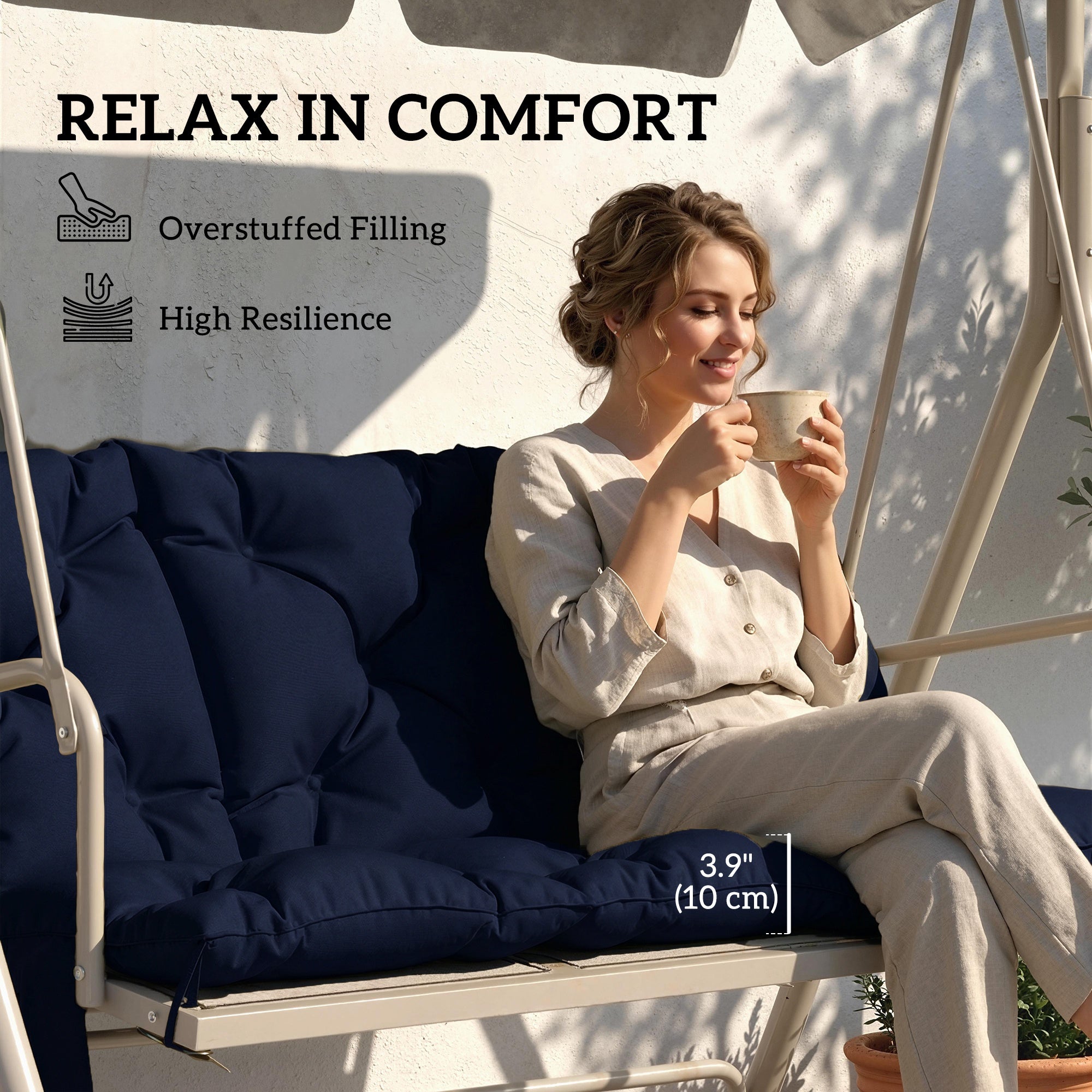 Bench Cushion Water-Repellent Outdoor Furniture Pad Seater Swing Chair 59.1" x 39.4" Navy Blue