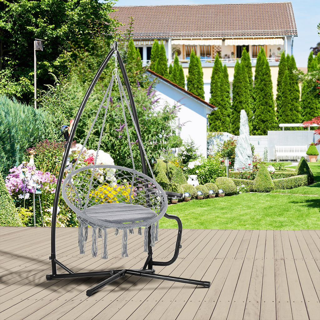 Hammock Chair Stand Only, Metal C-Stand for Hanging Hammock Chair with Tray for Indoor, Outdoor, Porch, Patio, Black