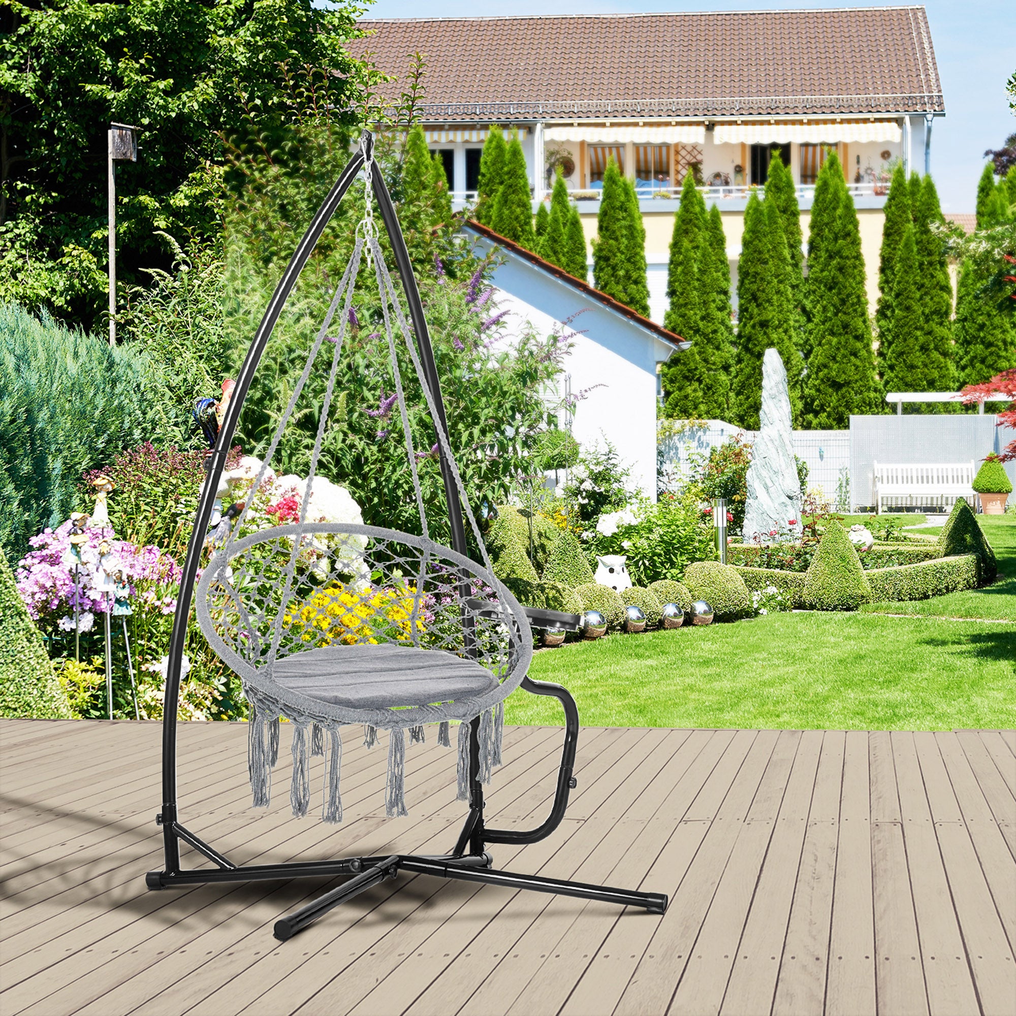 Hammock Chair Stand Only, Metal C-Stand for Hanging Hammock Chair with Tray for Indoor, Outdoor, Porch, Patio, Black