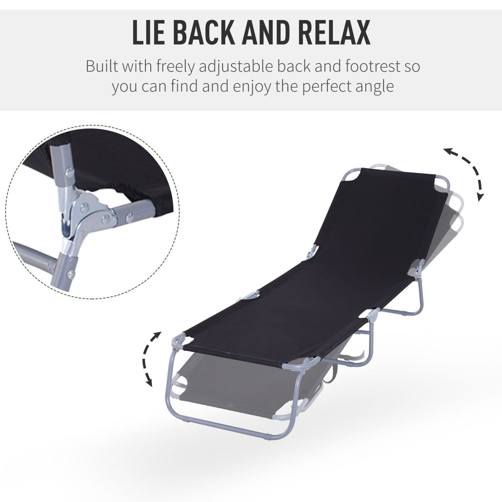Outdoor Folding Chaise Lounge, Reclining Lounge Chair with Adjustable Backrest and Breathable Mesh Fabric, Black