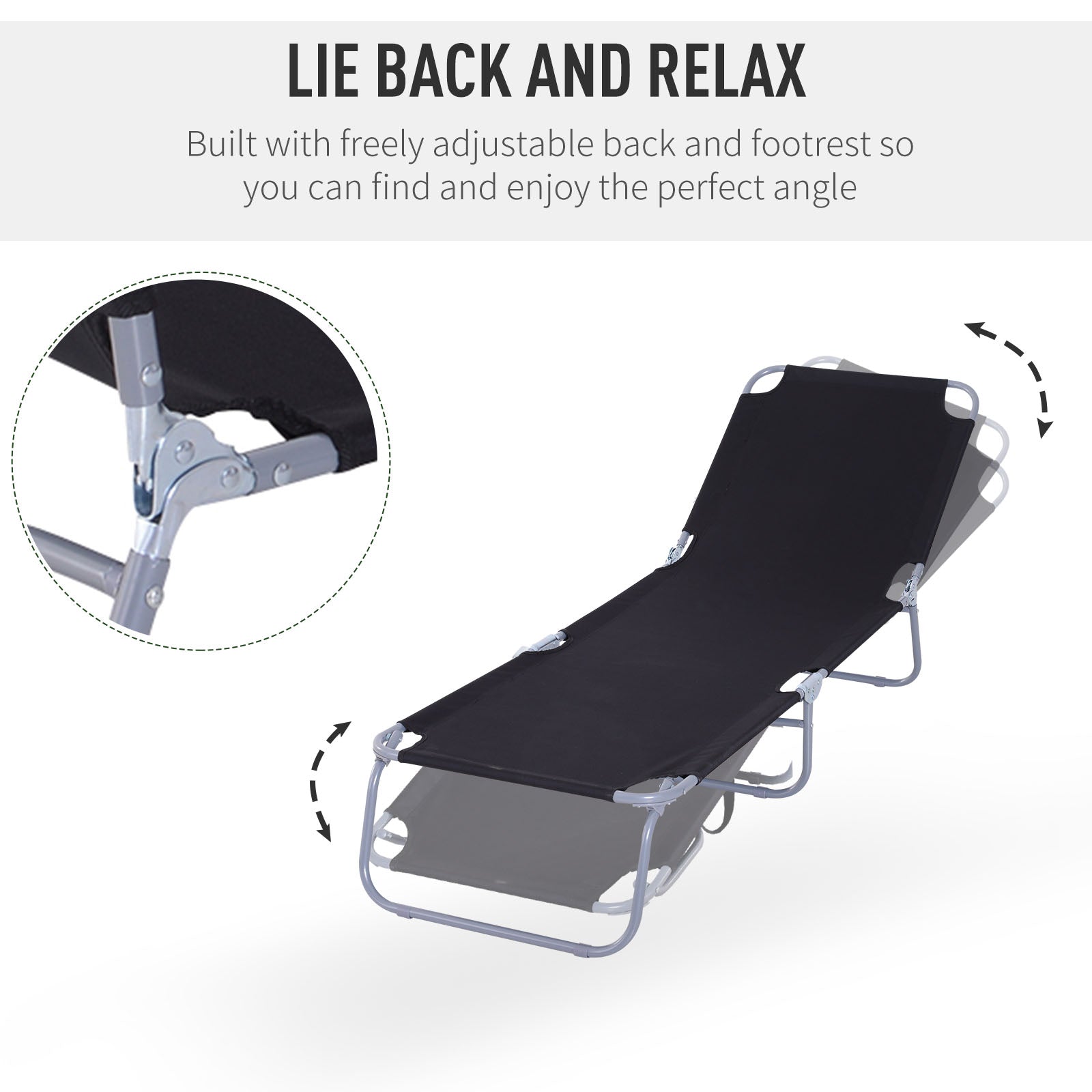 Outdoor Folding Chaise Lounge, Reclining Lounge Chair with Adjustable Backrest and Breathable Mesh Fabric, Black