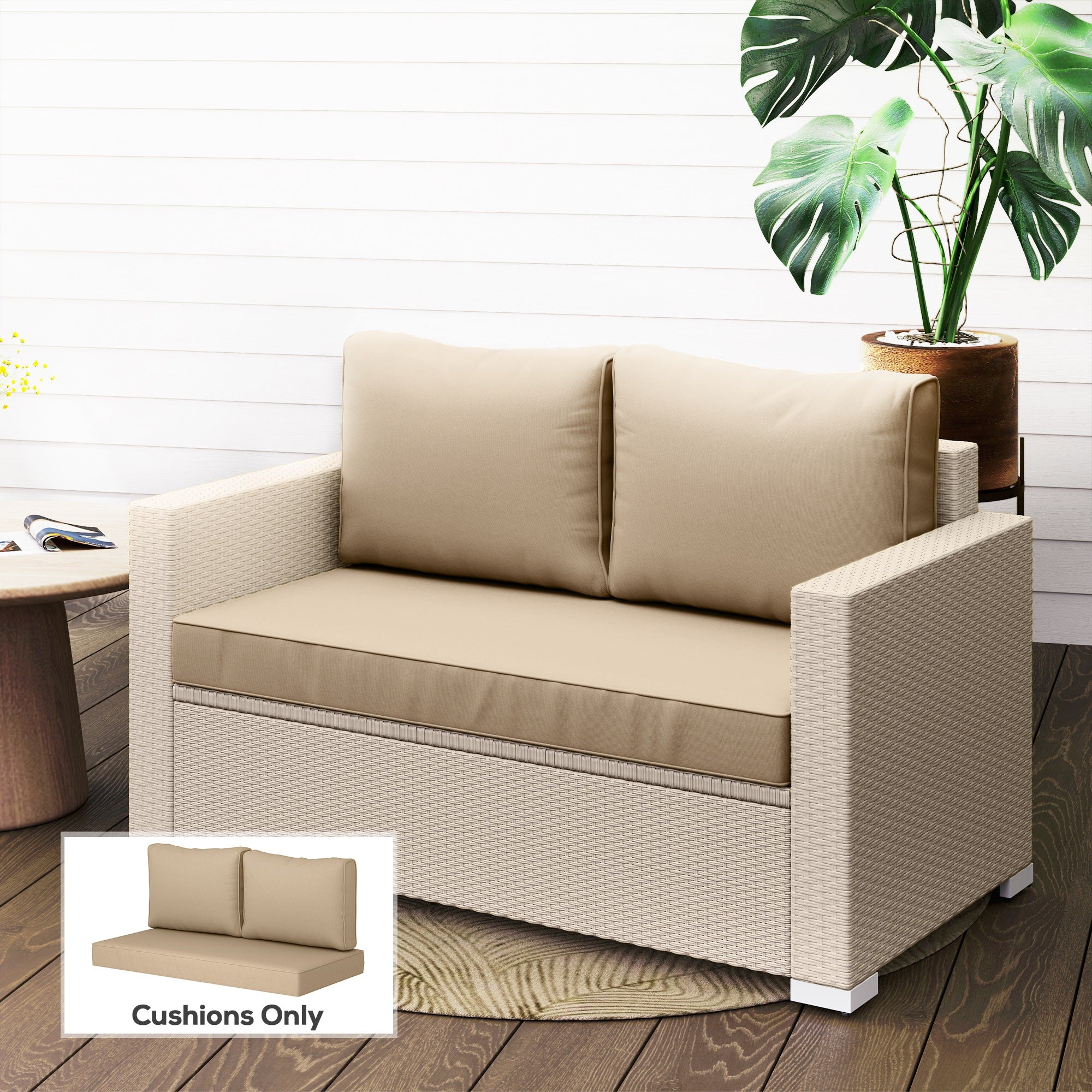 Outdoor Seat Cushions with Backrest, Loveseat Double Sofa Outdoor Furniture Cushions, Beige