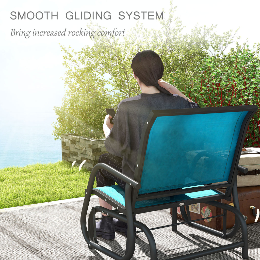 Patio Glider Set of 2 Outdoor Glider Chair with Breathable Mesh Seat & Backrest, Armrests and Metal Frame, Blue