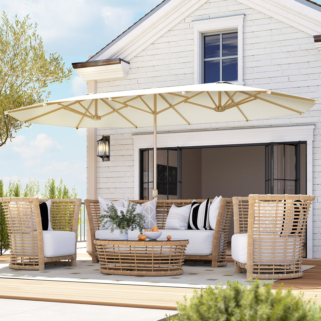 Double Garden Parasol 179.1"W x 104.3"D with Crank, 12 Steel Ribs & 180g/ãŽ¡ Polyester, UV30+ Protection, Beige